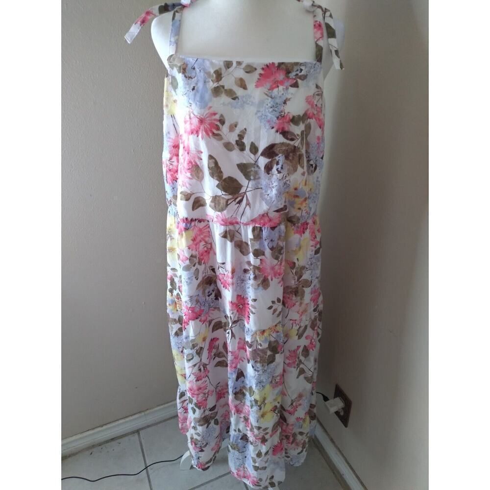 Lane Bryant Dress Multicolored Pastel Floral Sz 14 Tie Straps Tiered Easter...